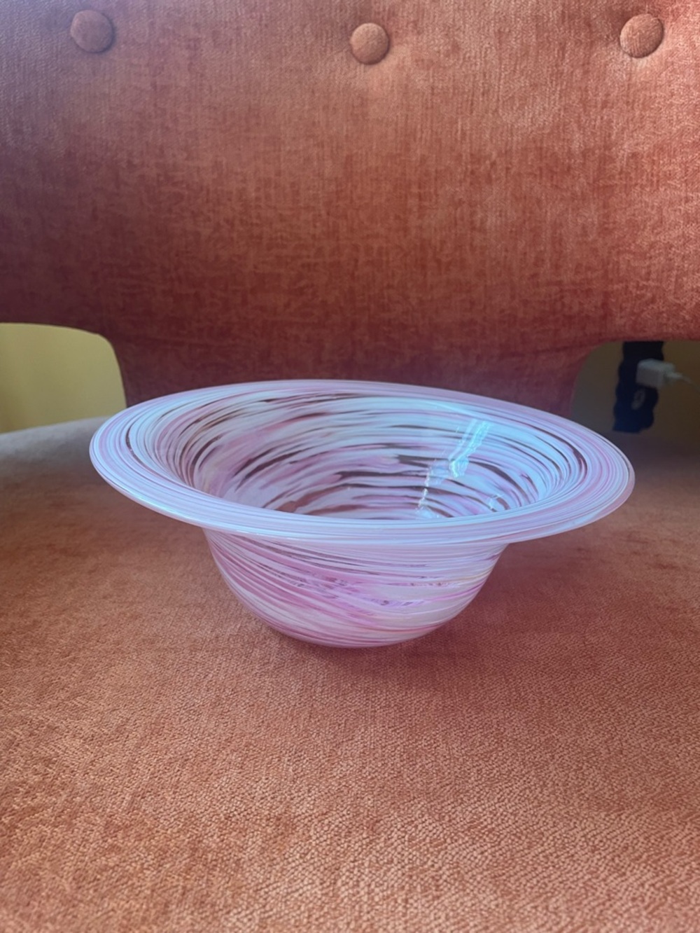 Blown Glass Pink Swirl Decorative Bowl, Artist Bowl